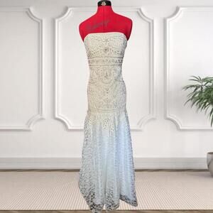 Vintage Sue Wong Beaded Strapless Lace Evening Dress Size 10